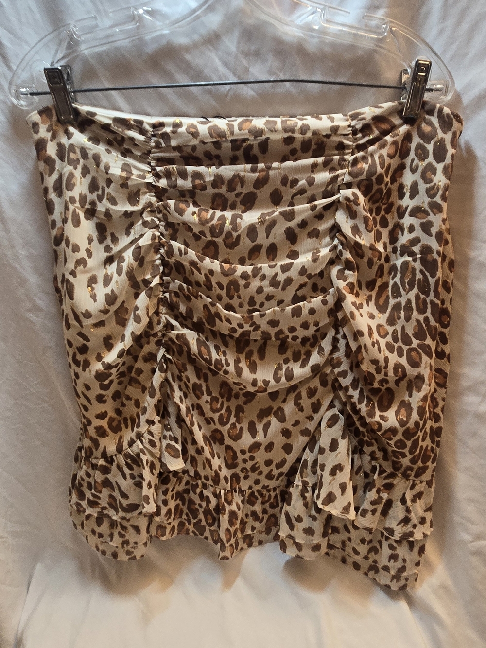 Express Leopard Print Ruffled Mini Skirt - Brown Cream